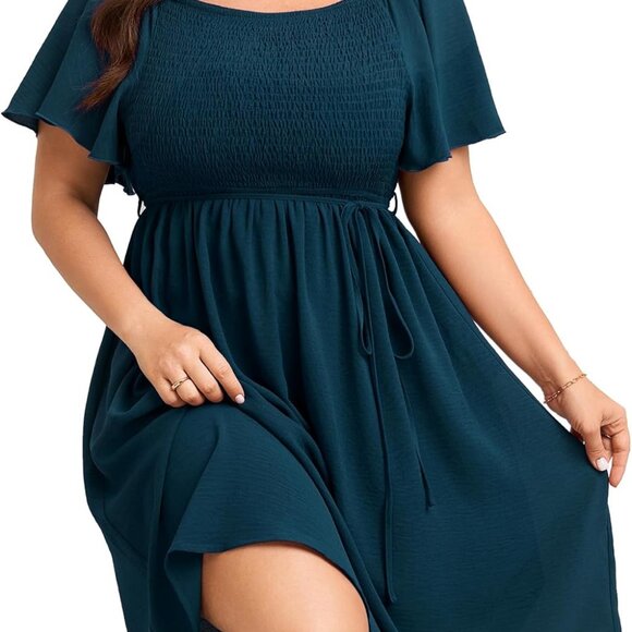 Dresses & Skirts - Plus Size Summer Dress Soft Smocked Short Sleeve Flowy Casual Flattering